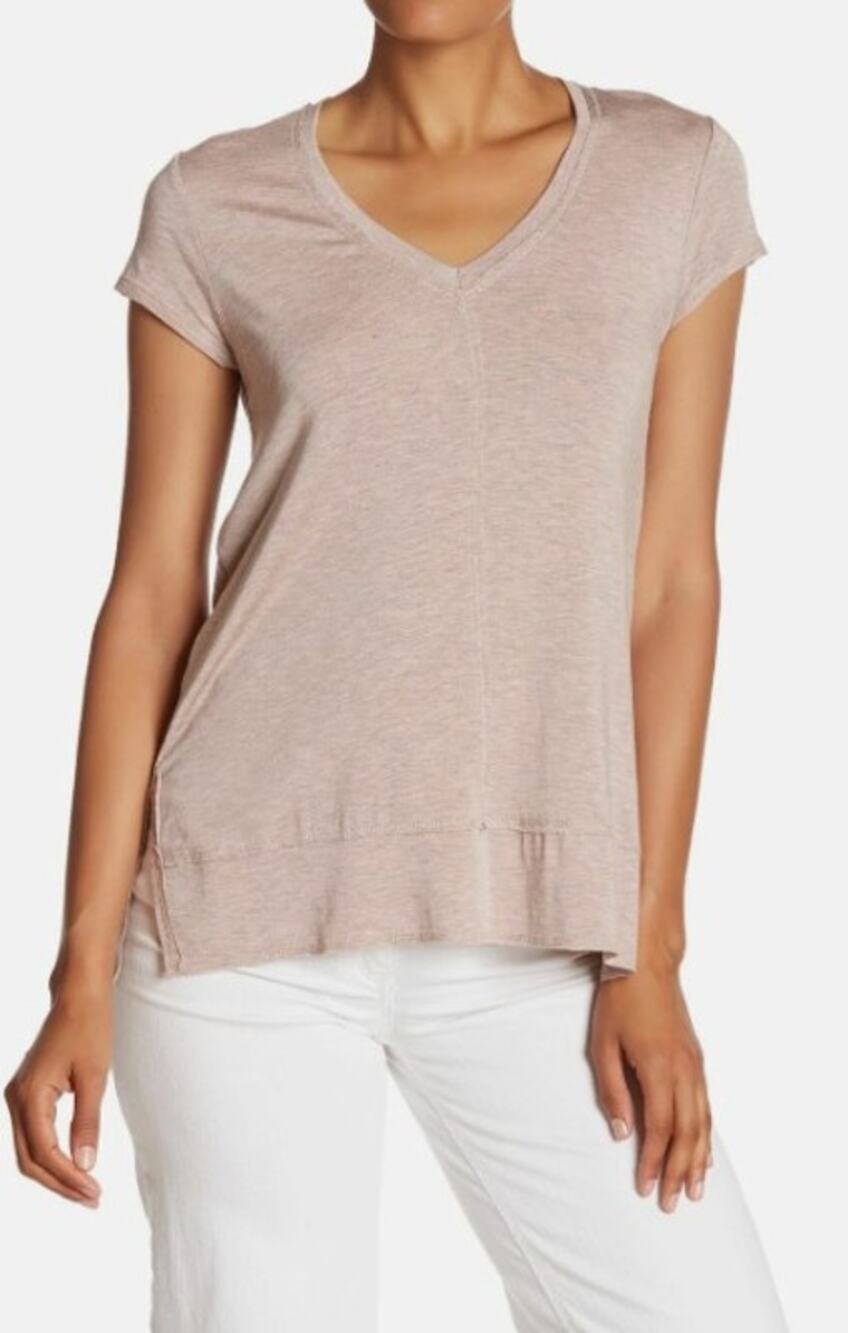 H By Borbeaux Women's Stretch V-Neck Pale Mauve Short-Sleeve Tee Sz Med